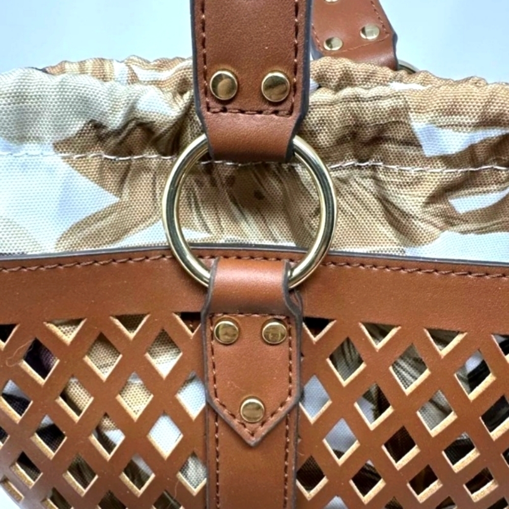 INC International Concepts Womens Brown Vegan Leather Weave Bucket Purse Handbag - Picture 4 of 10